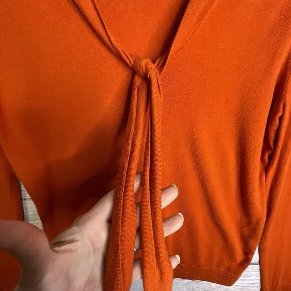 Talbots Womens Sweater Burnt Orange Size M Tie Front Collar Long Sleeve Pullover - Picture 8 of 13